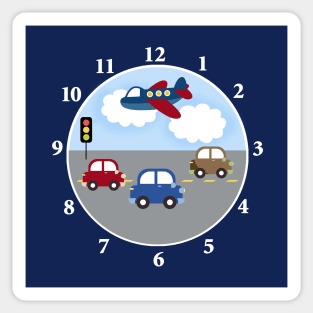 Transportation Airplane and Car Boys Room Wall Clock Sticker